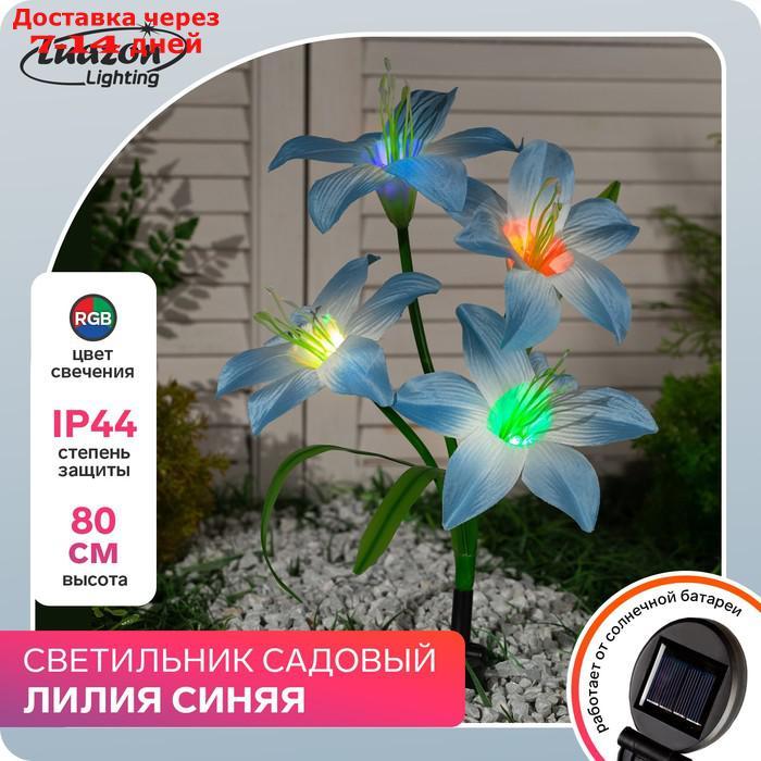 Светильник садовый на солнечной батарее "Лилия синяя" 80 см, 4 LED, МУЛЬТИ
