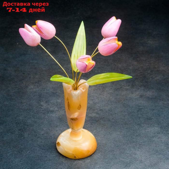 Сувенир "Тюльпаны в вазе", 5 цветков, 11× 22 см, селенит