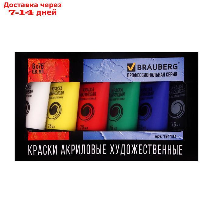 Краска акриловая, набор 6 цветов по 75 мл, BRAUBERG, профессиональная серия - фото 10 - id-p221316476