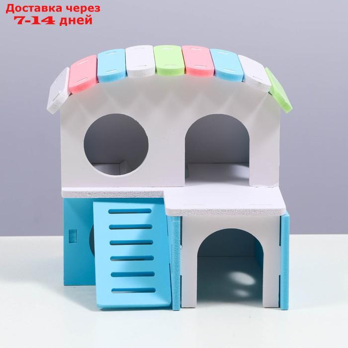 Домик для грызунов двухэтажный с лесенкой, 15,5 см, синий - фото 2 - id-p221317923