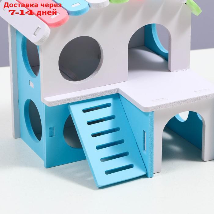 Домик для грызунов двухэтажный с лесенкой, 15,5 см, синий - фото 4 - id-p221317923