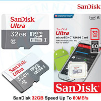 Карта памяти SanDisk 32GB Ultra microSDHC UHS-I class 10 80MB/s