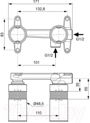 Встраиваемый механизм смесителя Ideal Standard A1313NU - фото 2 - id-p221452718