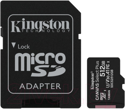 Карта памяти Kingston MicroSDXC Canvas Select Plus 100R Class 10 UHS-I U3 SDCS2/512GB - фото 1 - id-p221464356
