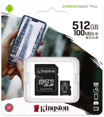 Карта памяти Kingston MicroSDXC Canvas Select Plus 100R Class 10 UHS-I U3 SDCS2/512GB - фото 3 - id-p221464356