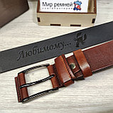 Кожаный ремень 4см Марун классика без прошивки (пряжка обтяжка), фото 8