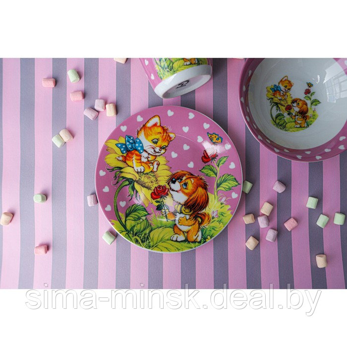 Набор детской посуды из керамики Доляна «Дружба», 3 предмета: кружка 230 мл, миска 400 мл, тарелка d=18 см - фото 6 - id-p221479184