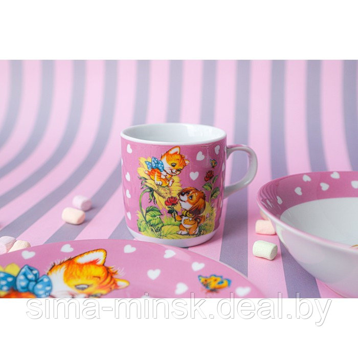 Набор детской посуды из керамики Доляна «Дружба», 3 предмета: кружка 230 мл, миска 400 мл, тарелка d=18 см - фото 7 - id-p221479184