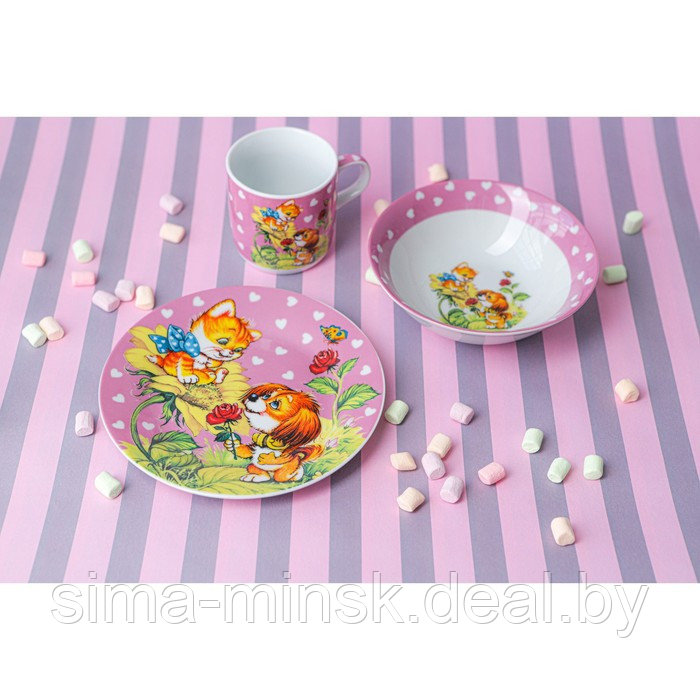 Набор детской посуды из керамики Доляна «Дружба», 3 предмета: кружка 230 мл, миска 400 мл, тарелка d=18 см - фото 9 - id-p221479184
