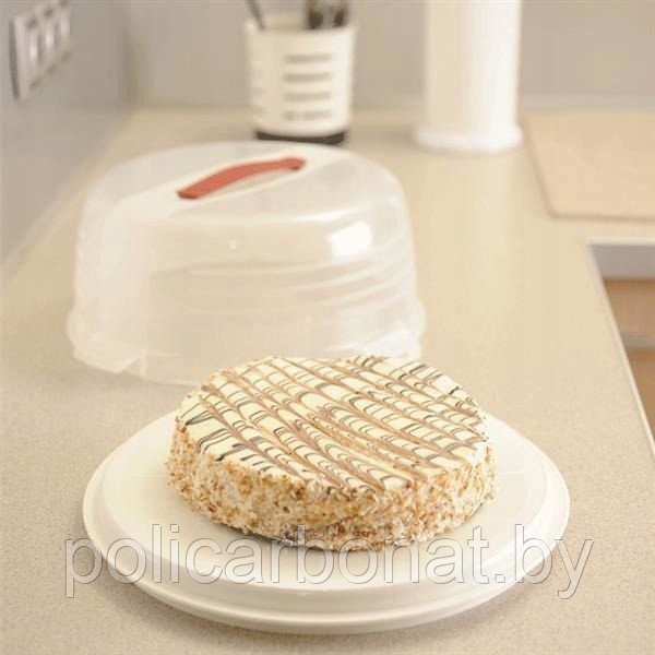 Тортовница Cake box round, Кремовый/ прозрачный - фото 3 - id-p221523673