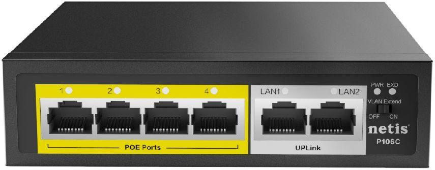 Коммутатор Netis P106C 6x100Mb 4PoE+ 58W неуправляемый