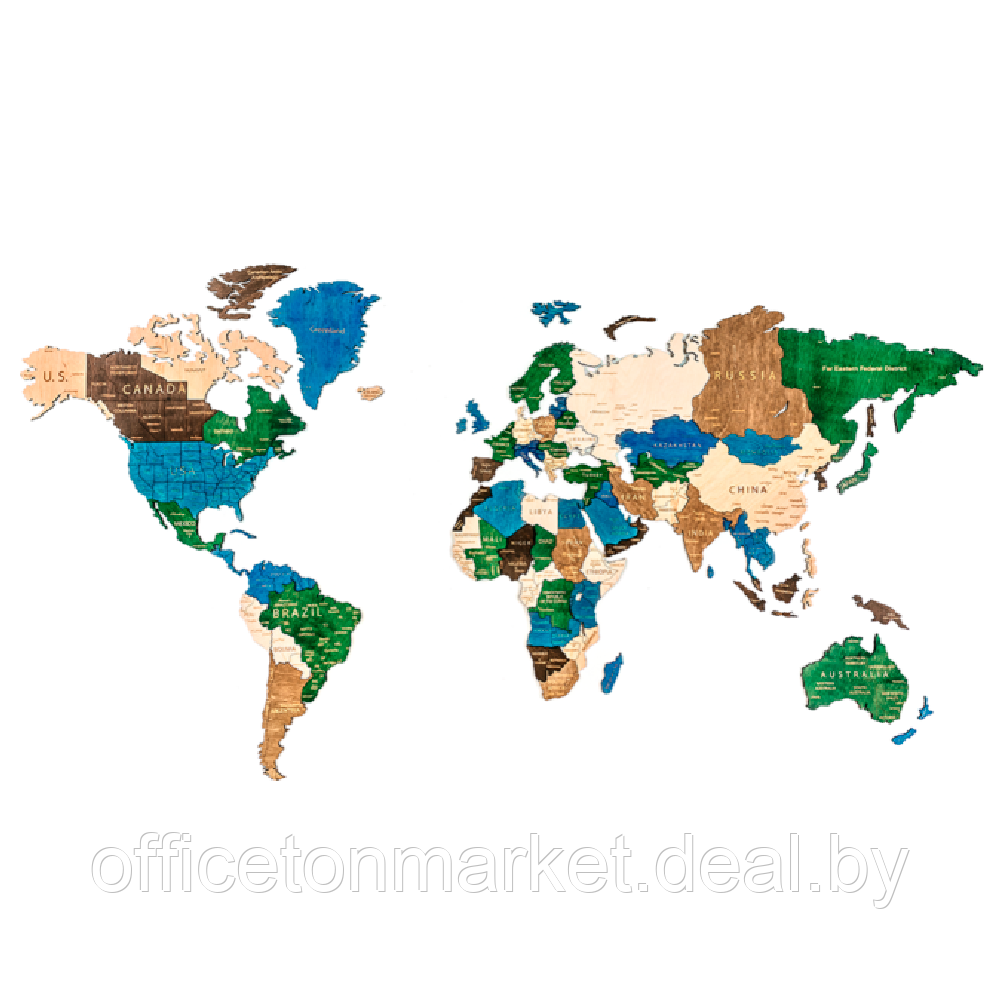 Декор на стену "Карта мира на английском языке" одноуровневый на стену, XL 3188, цветной, 72x130 см - фото 1 - id-p221558306