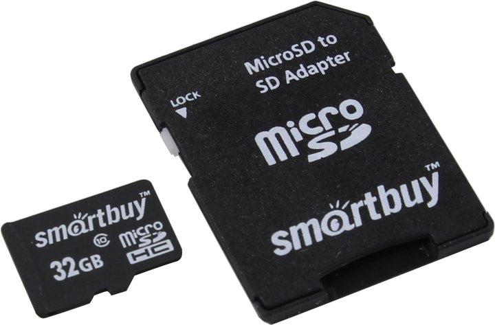 Карта памяти SmartBuy SB32GBSDCL10-01LE microSDHC 32Gb Class10 + microSD-- SD Adapter - фото 1 - id-p221558681