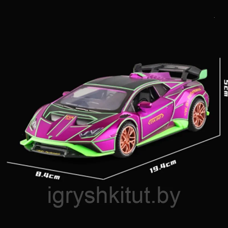 Машина Lamborghini 1:24 Lambos Huracan STO Spray Supercar литой инерционная, металл, свет, звук,дым - фото 2 - id-p221584930