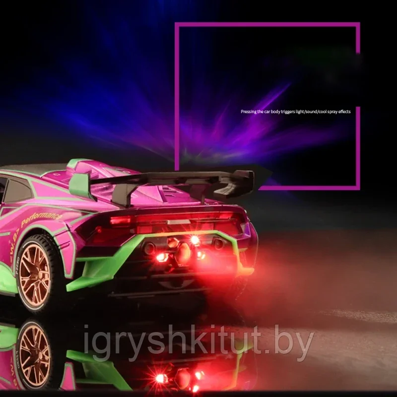 Машина Lamborghini 1:24 Lambos Huracan STO Spray Supercar литой инерционная, металл, свет, звук,дым - фото 5 - id-p221584930