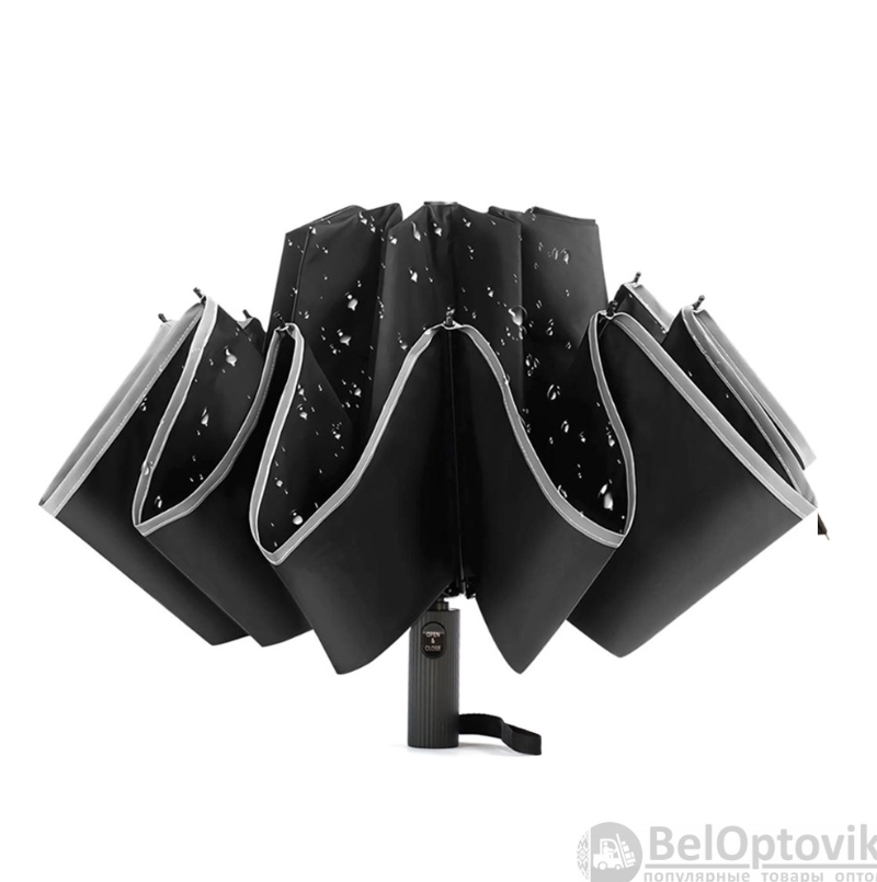 Автоматический противоштормовой складной зонт - наоборот Flash reverse Черный - фото 7 - id-p221590038
