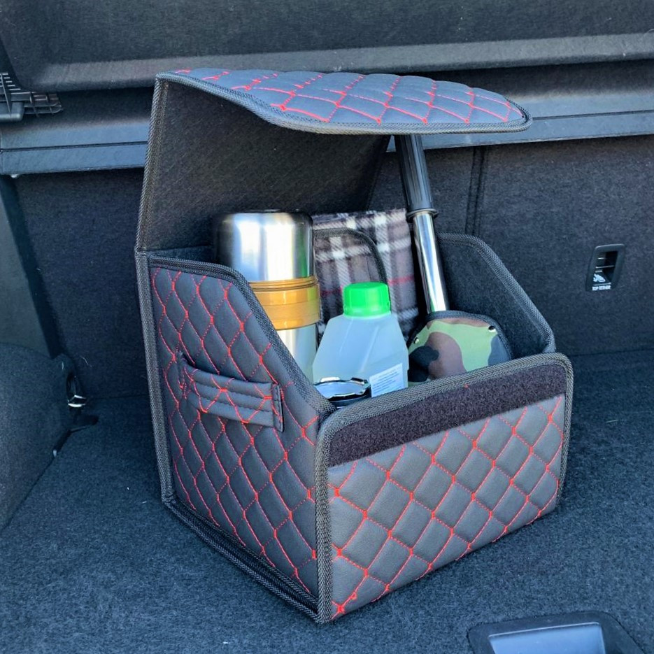 Автомобильный органайзер Кофр в багажник Premium CARBOX Усиленные стенки (размер 30х30см) Черный с красной - фото 3 - id-p221590446