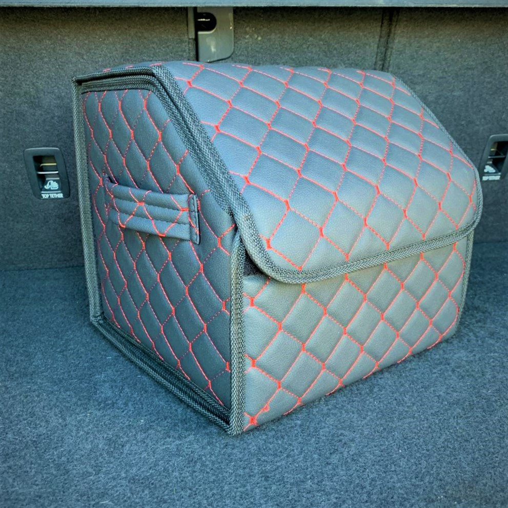 Автомобильный органайзер Кофр в багажник Premium CARBOX Усиленные стенки (размер 30х30см) Черный с красной - фото 5 - id-p221590446