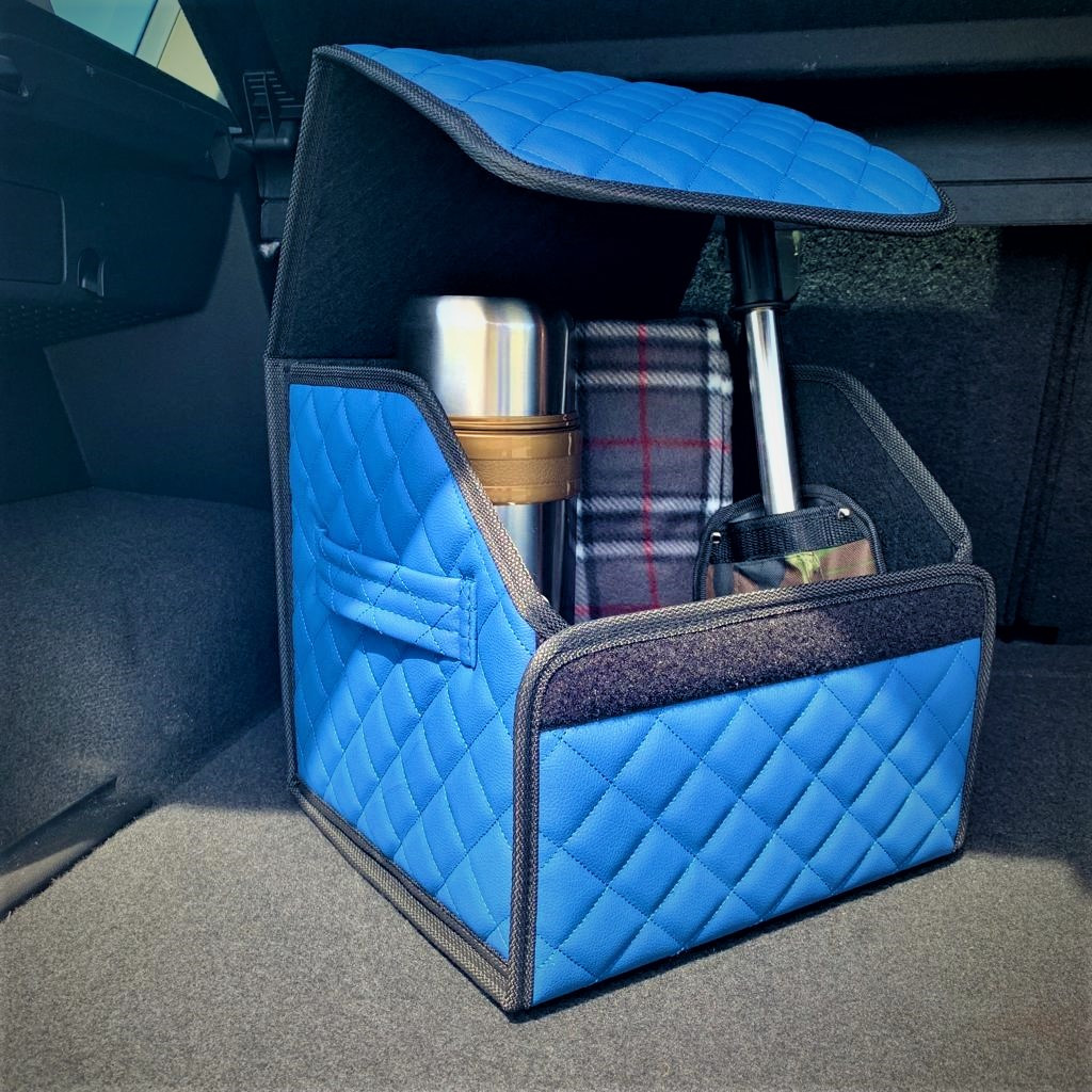 Автомобильный органайзер Кофр в багажник LUX CARBOX Усиленные стенки (размер 30х30см) Синий с синей строчкой - фото 1 - id-p221590452
