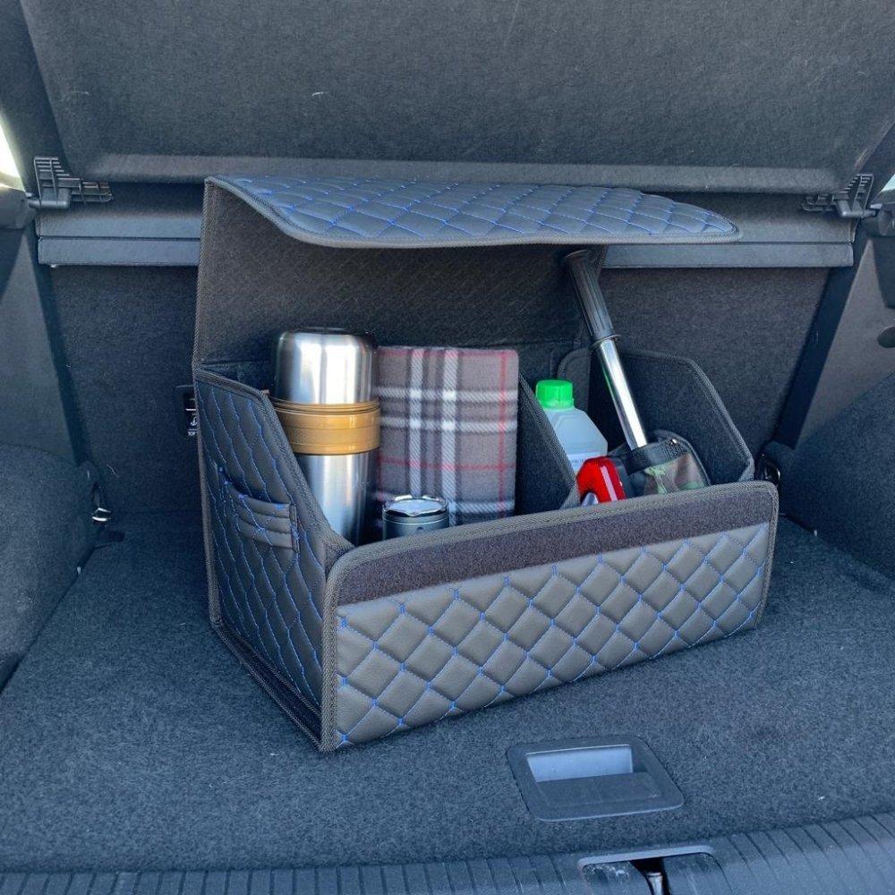 Автомобильный органайзер Кофр в багажник Premium CARBOX Усиленные стенки (размер 50х30см) Черный с синей - фото 1 - id-p221590463