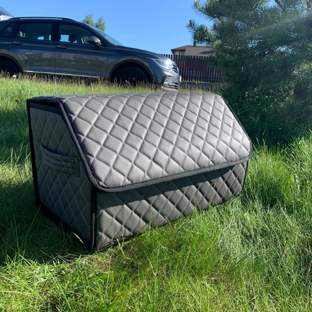 Автомобильный органайзер Кофр в багажник LUX CARBOX Усиленные стенки (размер 50х30см) Серый с серой строчкой - фото 5 - id-p221590464
