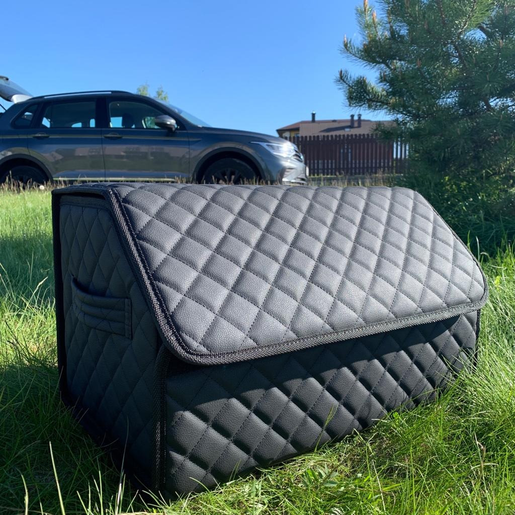 Автомобильный органайзер Кофр в багажник LUX CARBOX Усиленные стенки (размер 50х30см) Черный с черной строчкой - фото 1 - id-p221590468