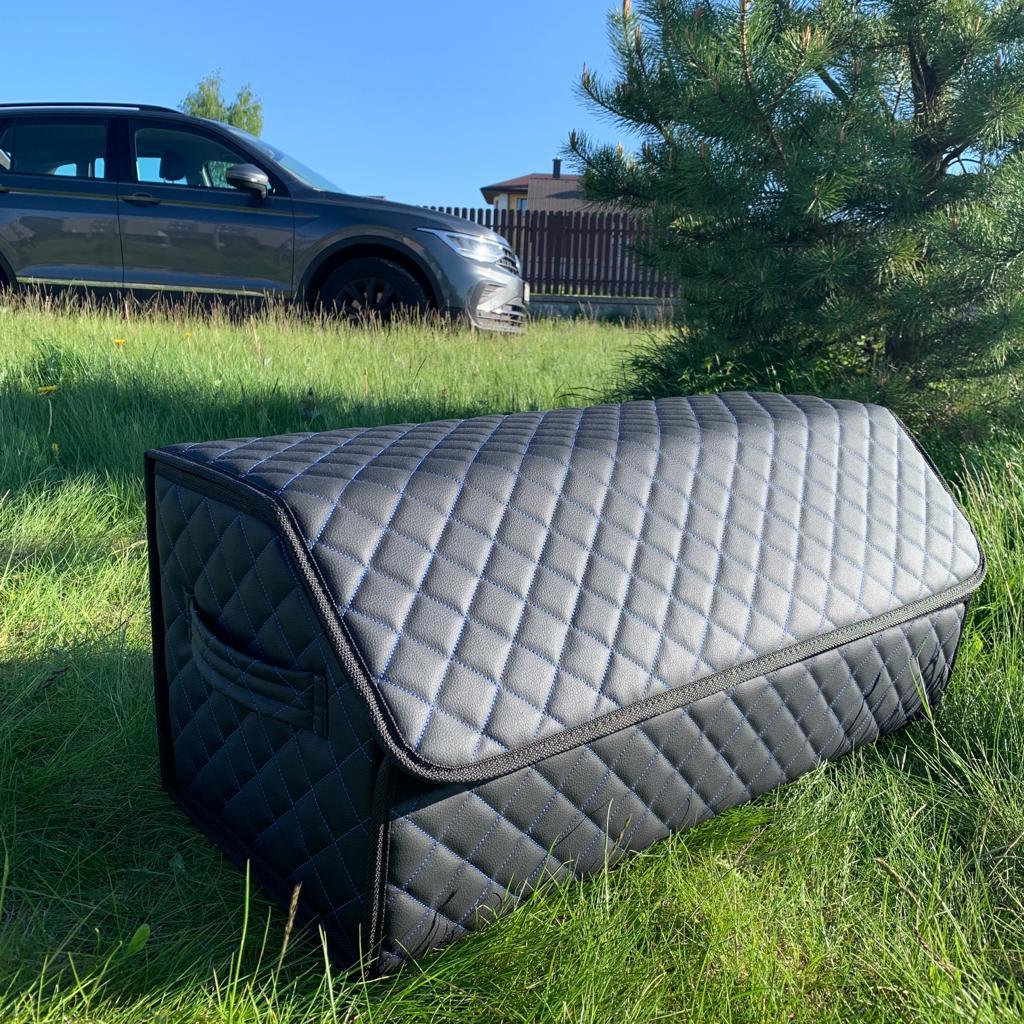 Автомобильный органайзер Кофр в багажник LUX CARBOX Усиленные стенки (размер 70х40см) Черный с синей строчкой - фото 1 - id-p221590477