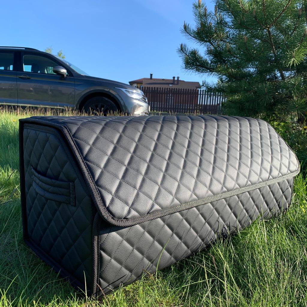 Автомобильный органайзер Кофр в багажник LUX CARBOX Усиленные стенки (размер 70х40см) Черный с синей строчкой - фото 2 - id-p221590477