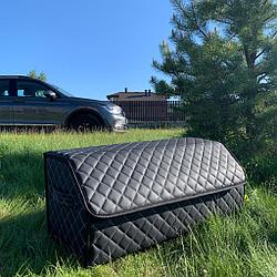 Автомобильный органайзер Кофр в багажник LUX CARBOX Усиленные стенки (размер 70х40см) Черный с белой строчкой