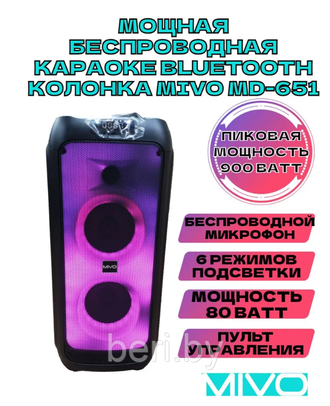 Колонка MIVO MD-651 60W +Микрофон беспроводной +Пульт | КАРАОКЕ | Портативная | BT SPEAKER - фото 1 - id-p221592379