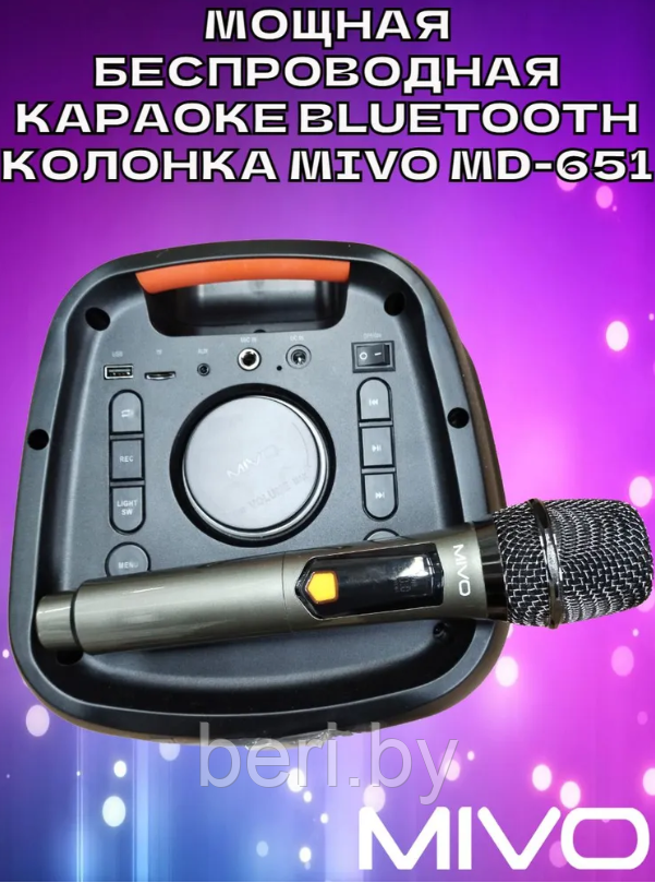 Колонка MIVO MD-651 60W +Микрофон беспроводной +Пульт | КАРАОКЕ | Портативная | BT SPEAKER - фото 5 - id-p221592379