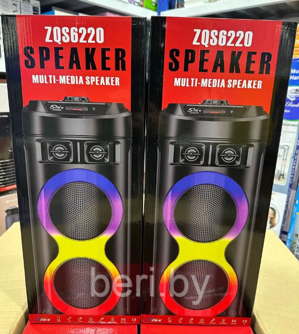 ZQS-6220 Портативная блютуз колонка BT Speaker, Пульт ДУ Проводной микрофон RGB подсветка - фото 6 - id-p221592403