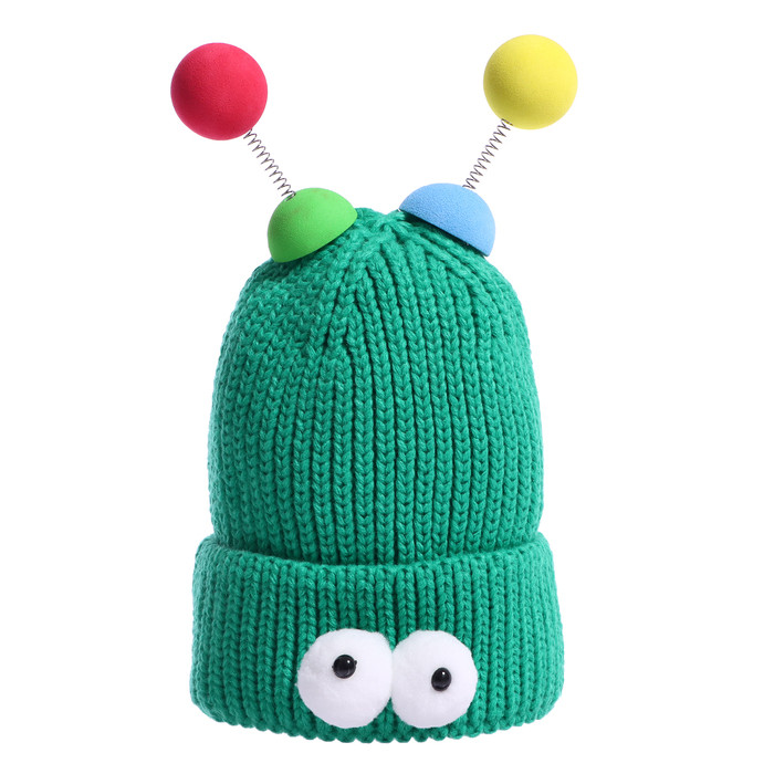 Карнавальная шапка "Глазастик" с рожками р-р 56-58, цвет зеленый - фото 1 - id-p221637397