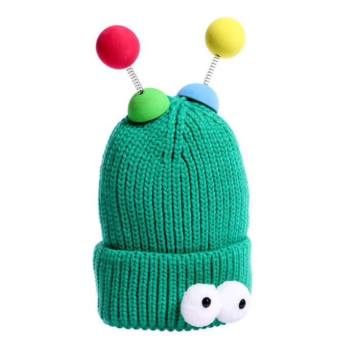 Карнавальная шапка "Глазастик" с рожками р-р 56-58, цвет зеленый - фото 2 - id-p221637397
