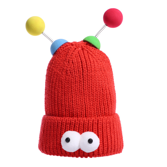 Карнавальная шапка "Глазастик" с рожками р-р 56-58, цвет красный - фото 1 - id-p221637400