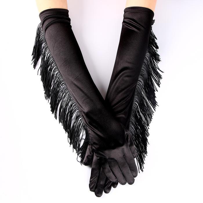 Карнавальный аксессуар перчатки с бахромой чёрные - фото 1 - id-p221646998