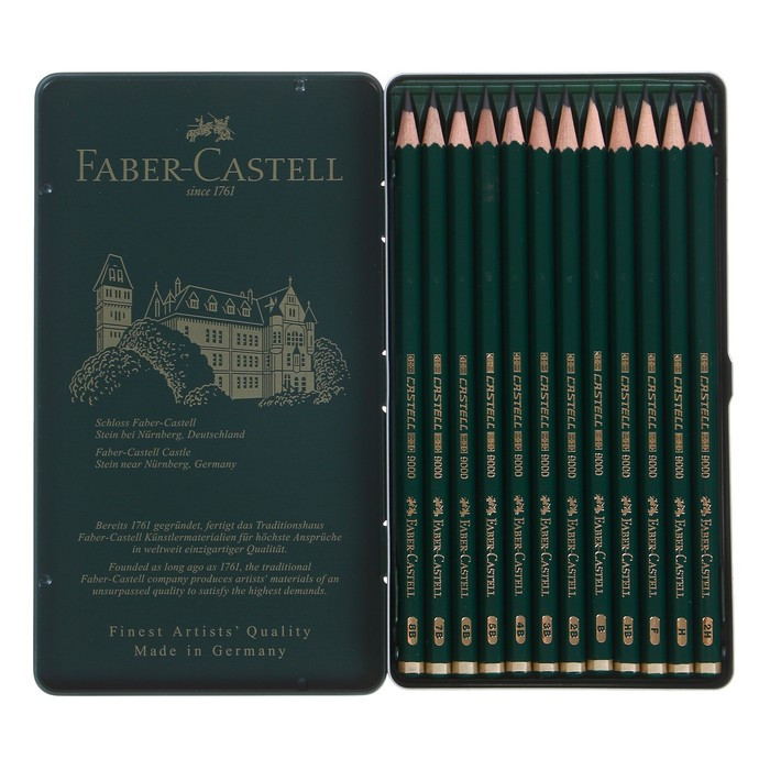 Набор карандашей чернографитных разной твердости Faber-Castel CASTELL 9000, 12 штук, 8B-2H, в металлическом - фото 2 - id-p221651604