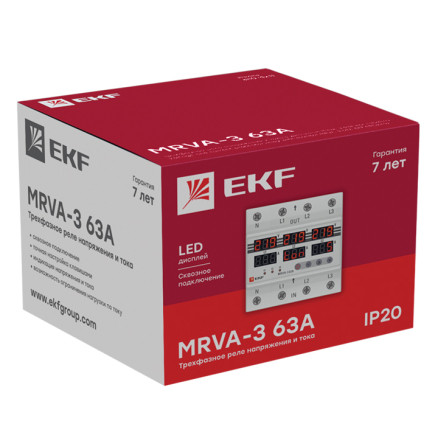 Трехфазное реле напряжения и тока с дисп. MRVA-3 63A EKF - фото 4 - id-p221664239