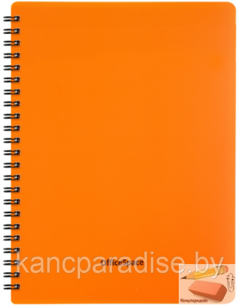Блокнот А5 OfficeSpace Neon, 60 листов, на гребне, обложка пластиковая, оранжевая, арт.Т60спкП_35435