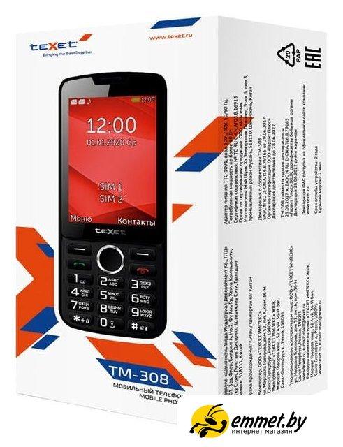 Кнопочный телефон TeXet TM-308 (черный/красный) - фото 4 - id-p221668882