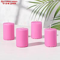 Набор свечей-цилиндров "Интерьерный", 4 шт, 6х4 см, розовый