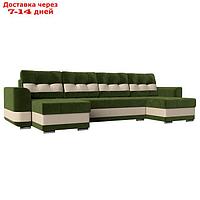 П-образный диван "Честер", еврокнижка, микровельвет, цвет зелёный / бежевая экокожа