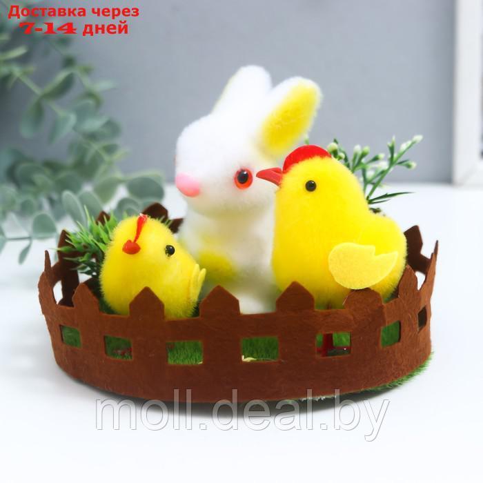 Сувенир пасхальный "Кролик и два цыплёнка на лужайке с цветами" 14х14х10,5 см - фото 3 - id-p221604385