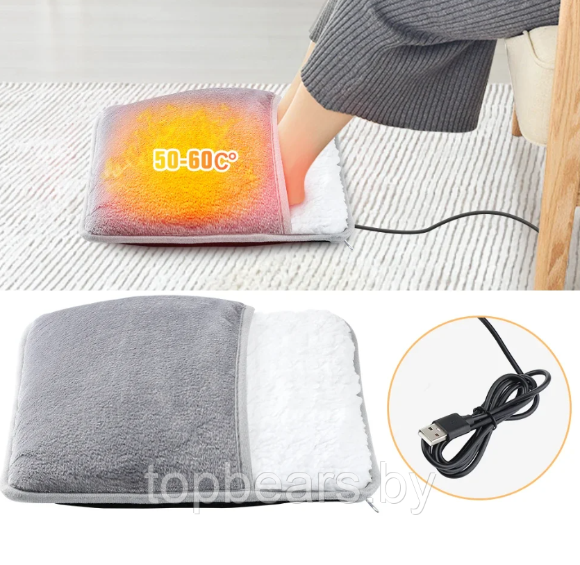 USB плюшевая электрогрелка для ног Ultra plush foot warmer 29 х 29 см - фото 9 - id-p221674759