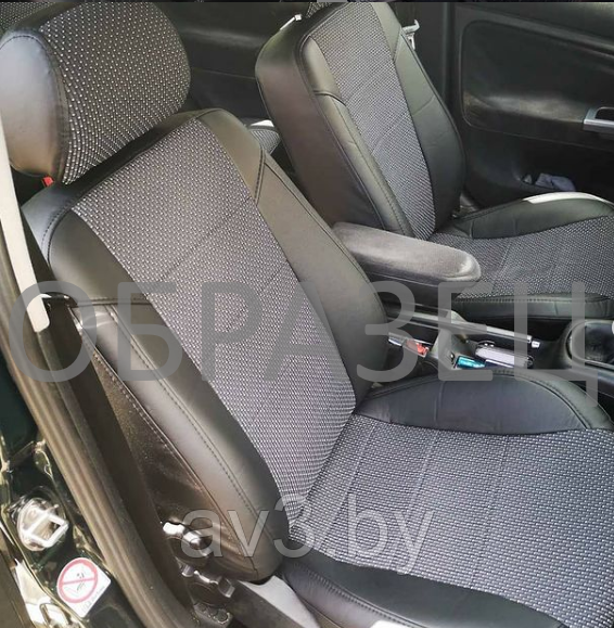 Чехлы на сиденья Volkswagen Caddy 2022- 5 мест Экокожа, черный + жаккардовая - фото 6 - id-p220893772