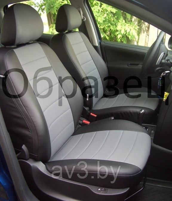 Чехлы на сиденья Volkswagen Polo седан, 2010-2020, спинка цельн, Экокожа, черная+серая вставка - фото 6 - id-p93760050