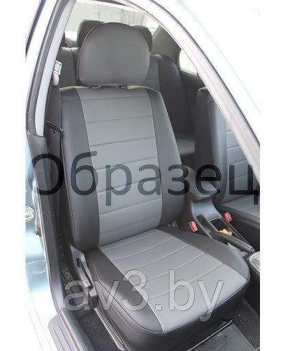 Чехлы на сиденья Renault Scenic 2 2003-2009, 5 мест, Экокожа, черная+серая вставка - фото 7 - id-p116635524