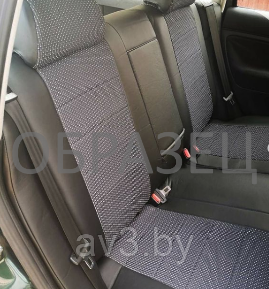 Чехлы на сиденья Volkswagen Polo седан, 2010-2020, спинка раздел, Экокожа, черная+центр жаккард - фото 5 - id-p116635548
