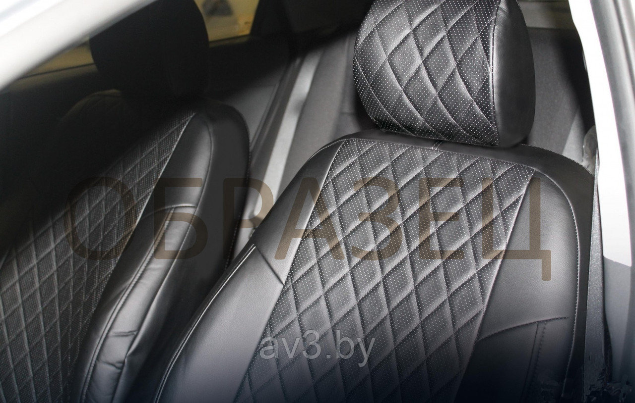 Чехлы на сиденья Nissan X-Trail T30 2002-2007, Экокожа, черная, отстрочка РОМБ - фото 5 - id-p153507537