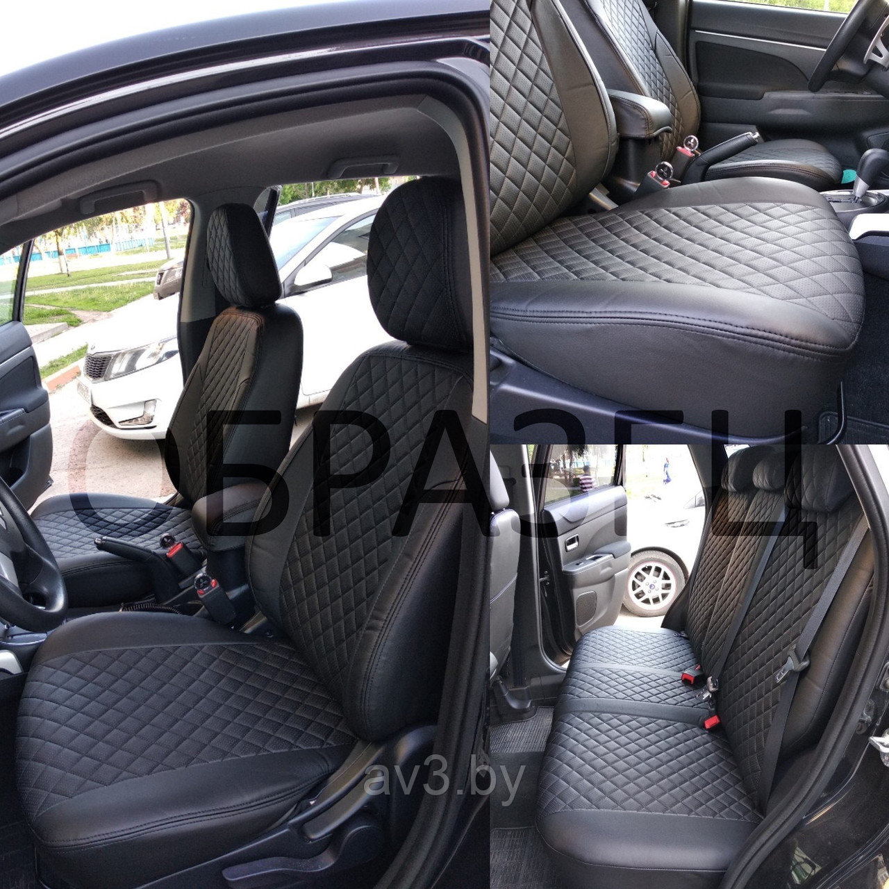 Чехлы на сиденья Nissan X-Trail T30 2002-2007, Экокожа, черная, отстрочка РОМБ - фото 7 - id-p153507537